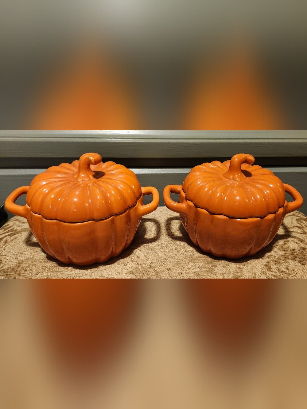 Crofton 2 piece Stoneware Small Pumpkin Ceramic Casserole Dishes .08 Quart
